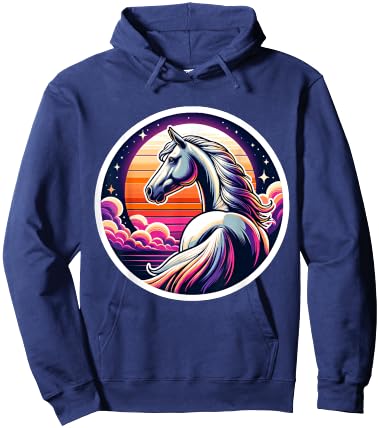 Unicorn Horse Retro Moon Sunset Unicorn Horseback Riding Hoodie - Hoodie | Navy