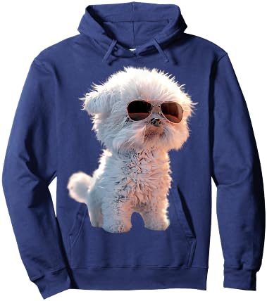 Maltese Bichon with Sunglasses Dog Love , Black, S Hoodie - Hoodie | Navy
