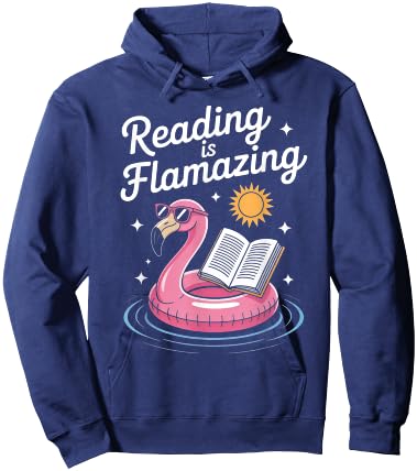 Reading is Flamazing Funny Book Lover Flamingo Reader Hoodie - Hoodie | Navy