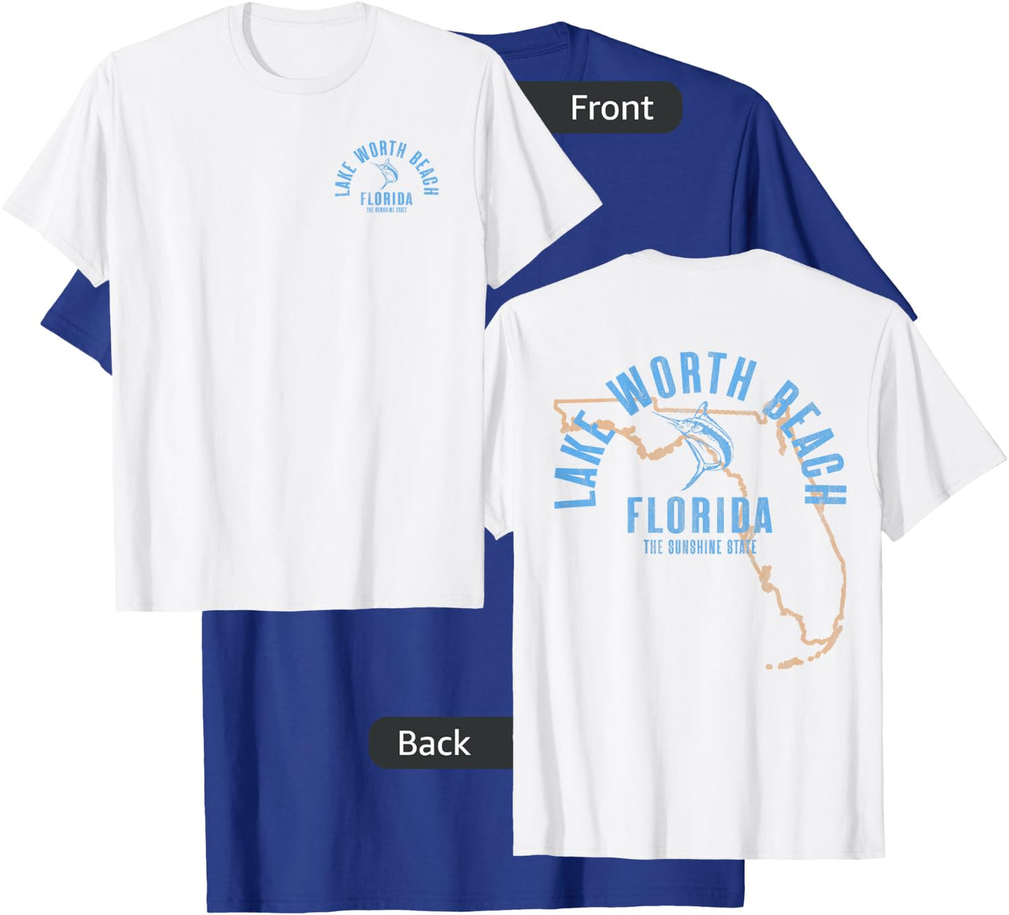 Lake Worth Beach Florida FL Retro Vintage Beach Front & Back Men Women T-Shirt - T-Shirt | Royal