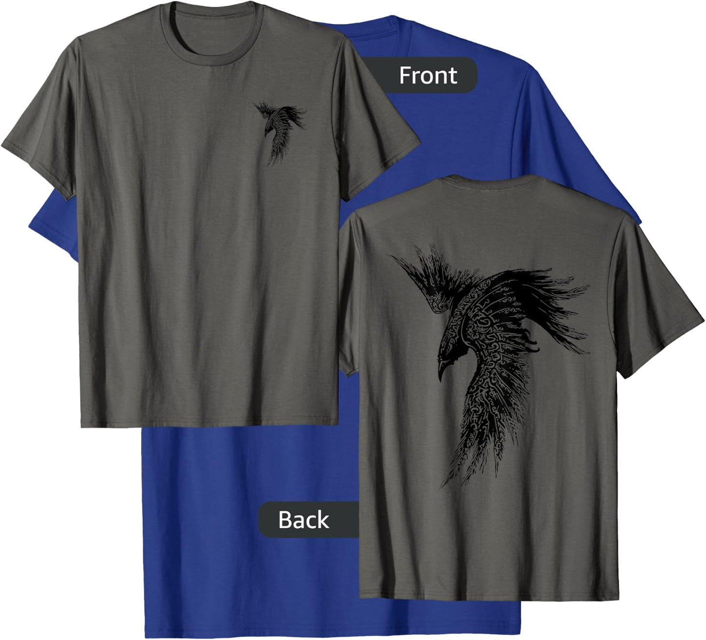 Viking Raven Norse Mythology DESIGN SMALL FRONT BIG ON BACK T-Shirt - T-Shirt | Royal