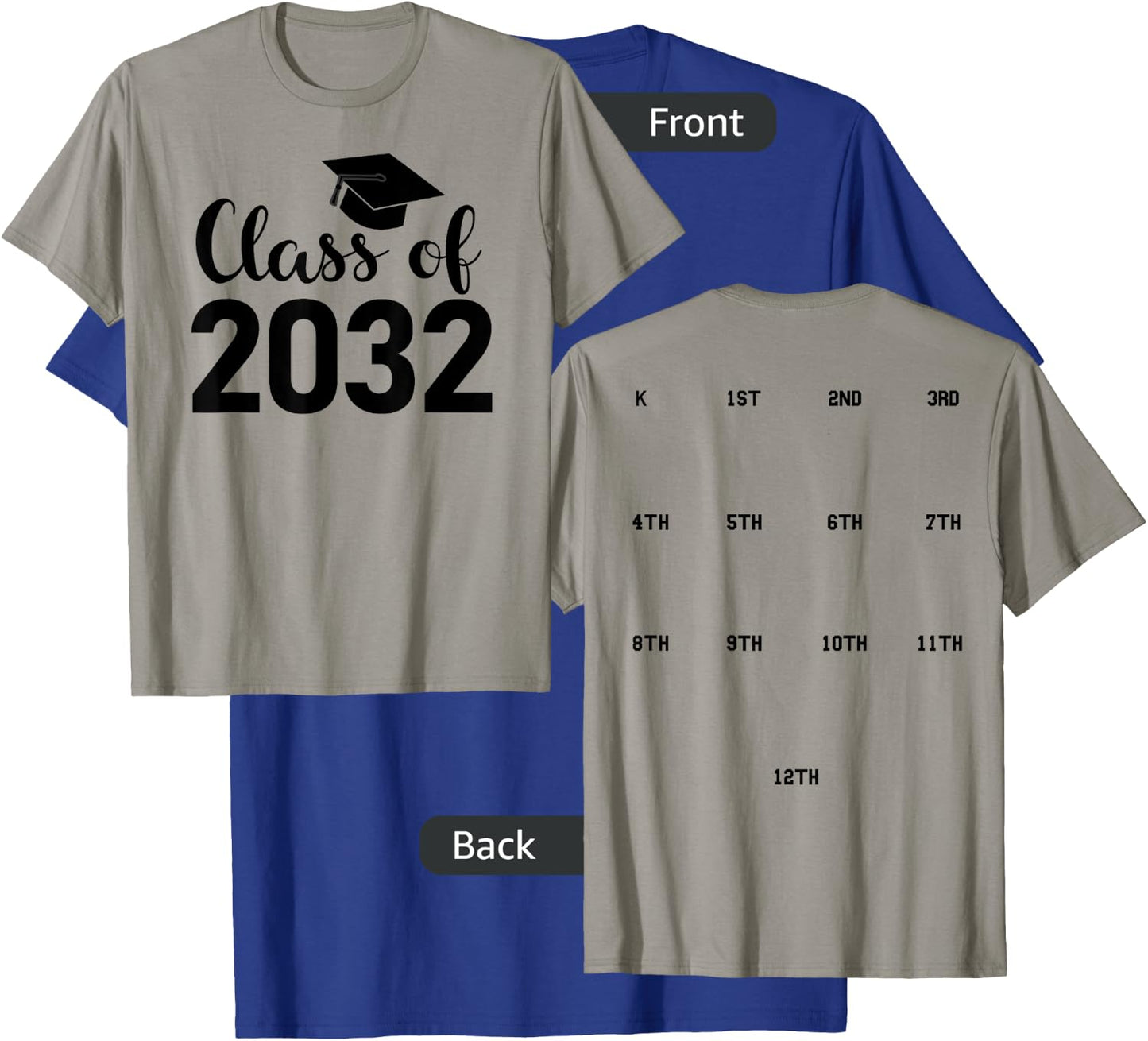 Class of 2032 Grow With Me Shirt - HANDPRINTS go on BACK of T-Shirt - T-Shirt | Royal