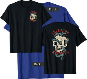 VIEW BACK PRINT Idle Fury Classic Snake & Skull Tattoo Art T-Shirt - T-Shirt | Royal