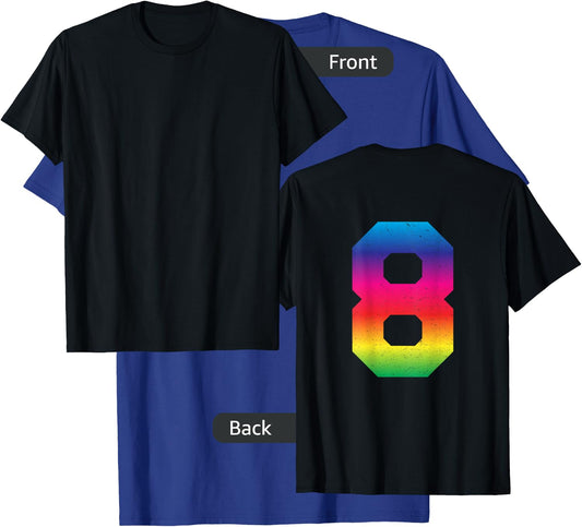 #8 Rainbow Sport Jersey Uniform Number, 8th Birthday T-Shirt - T-Shirt | Royal