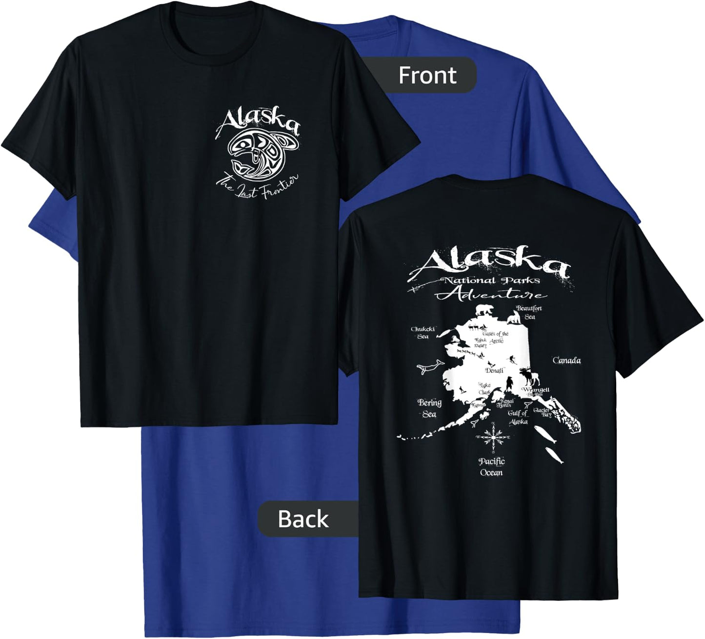 Alaska National Parks Adventure Front & Back Design T-Shirt - T-Shirt | Royal