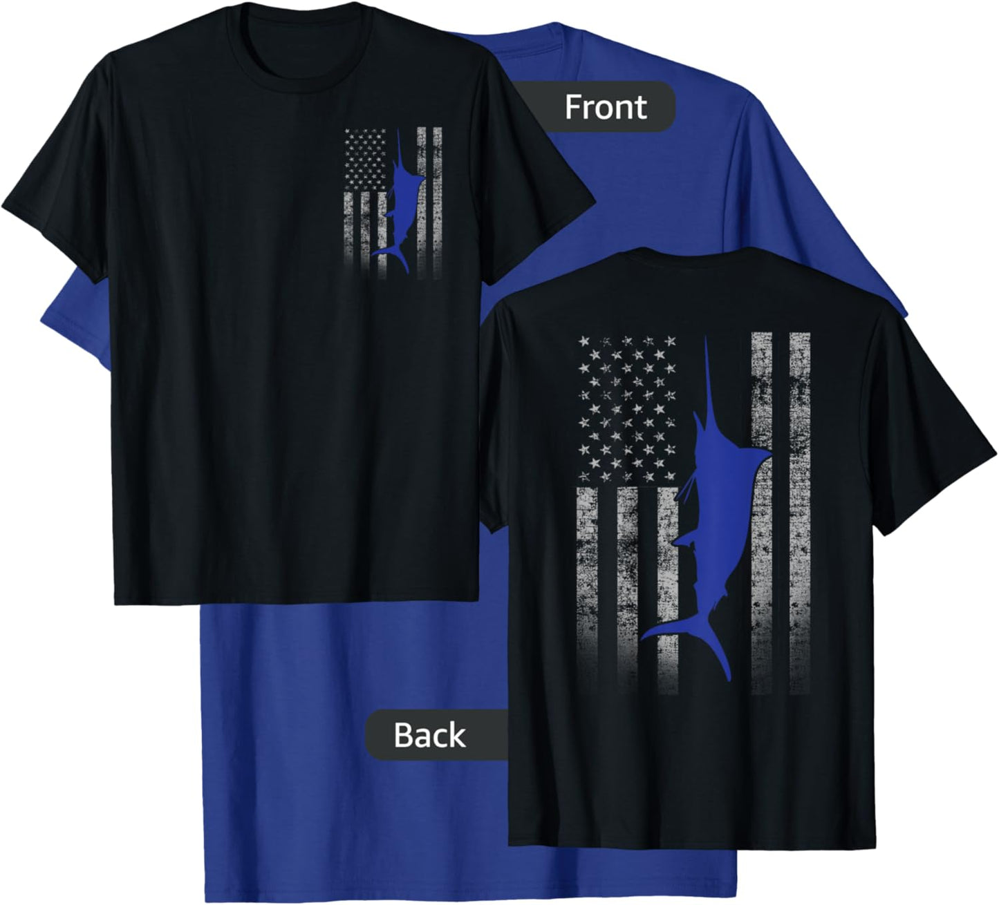 Two-Sided Marlin Flag Shirt - Blue Marlin on US Flag T-Shirt - T-Shirt | Royal