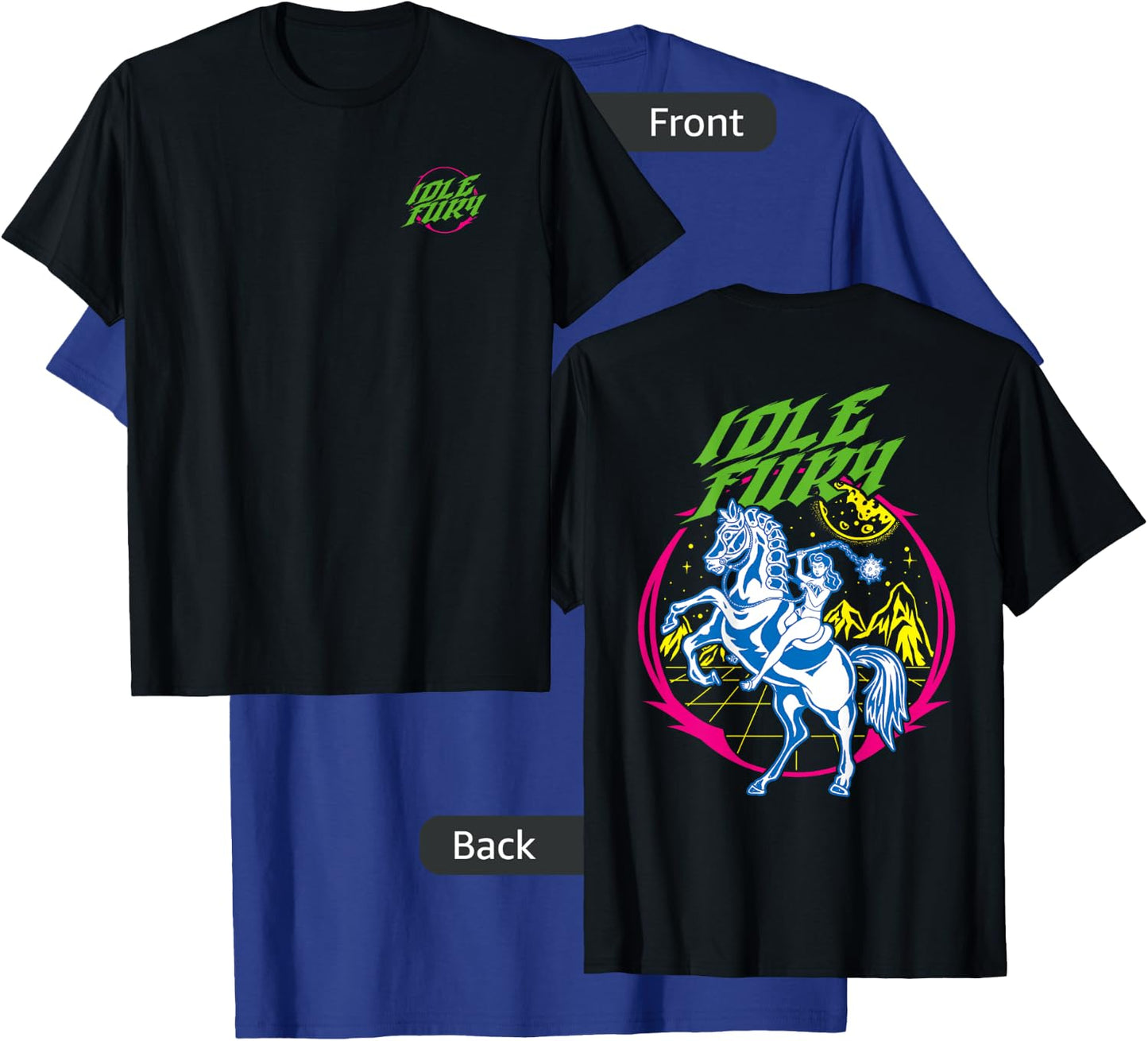 VIEW BACK PRINT Idle Fury Cyber Warrior Woman Battle Horse T-Shirt - T-Shirt | Royal