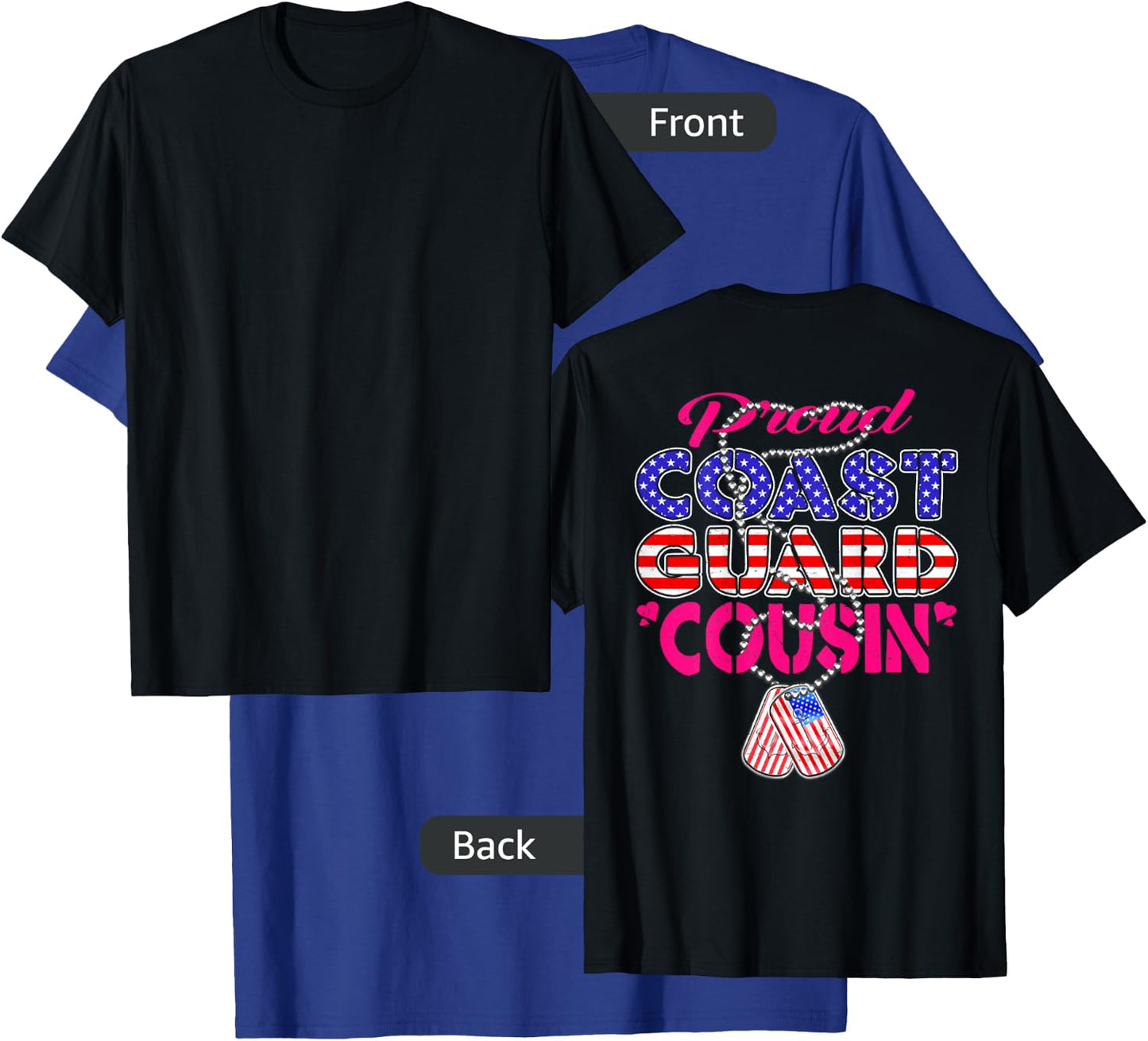 Proud US Coast Guard Cousin US Flag Dog Tag Military Family T-Shirt - T-Shirt | Royal