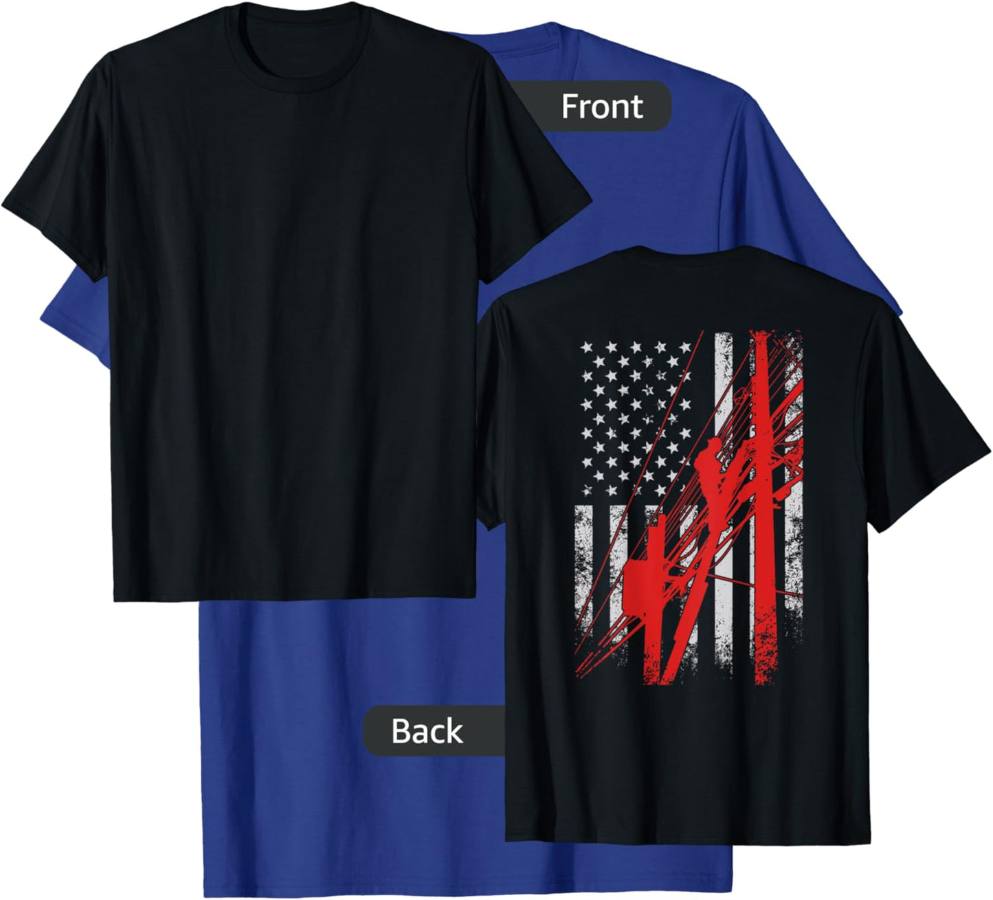 Lineman Shirt - USA Flag design (printed on back) T-Shirt - T-Shirt | Royal