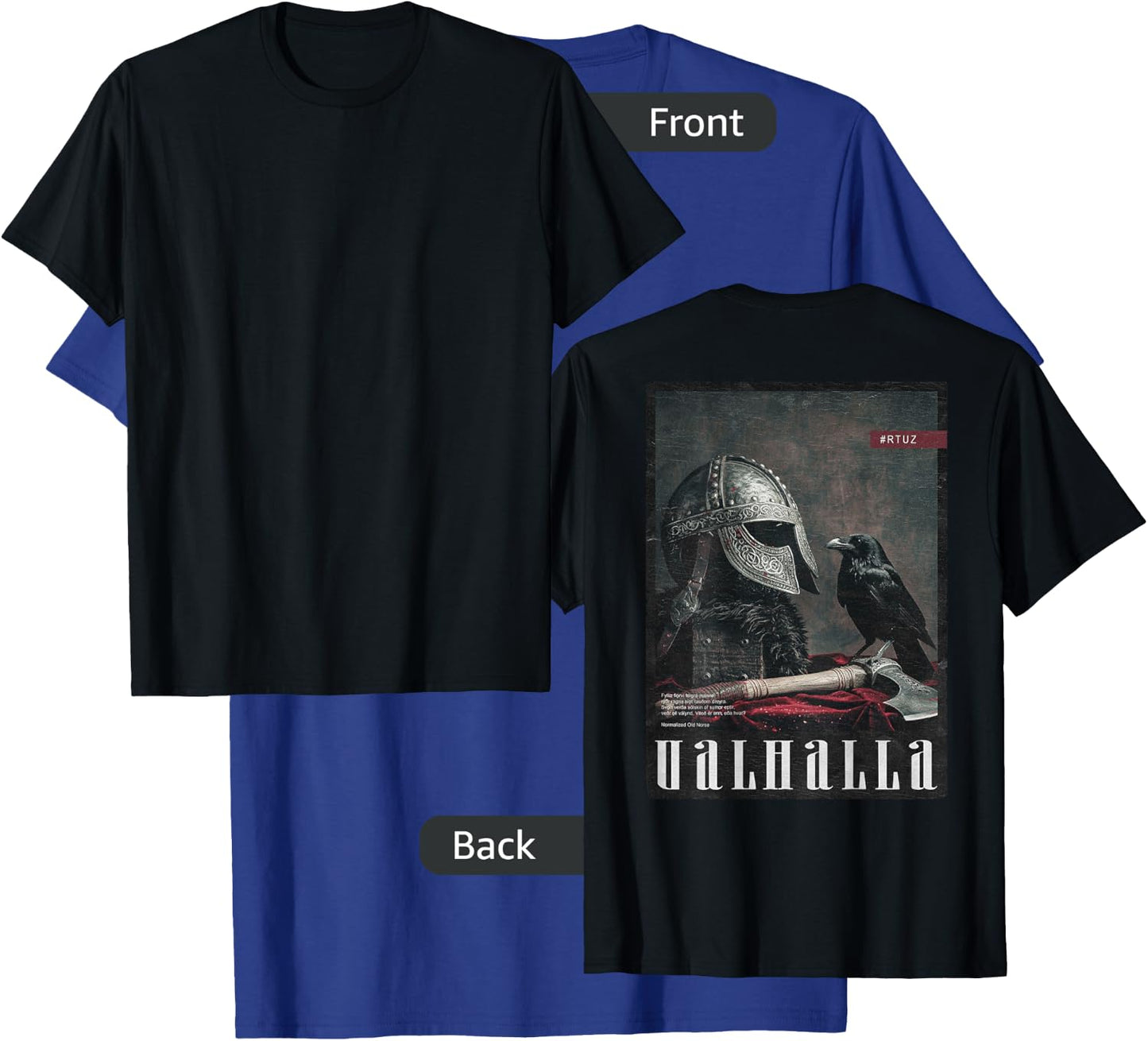 Valhalla Odin Thor Runes Helmet Warrior Backprint Viking T-Shirt - T-Shirt | Royal