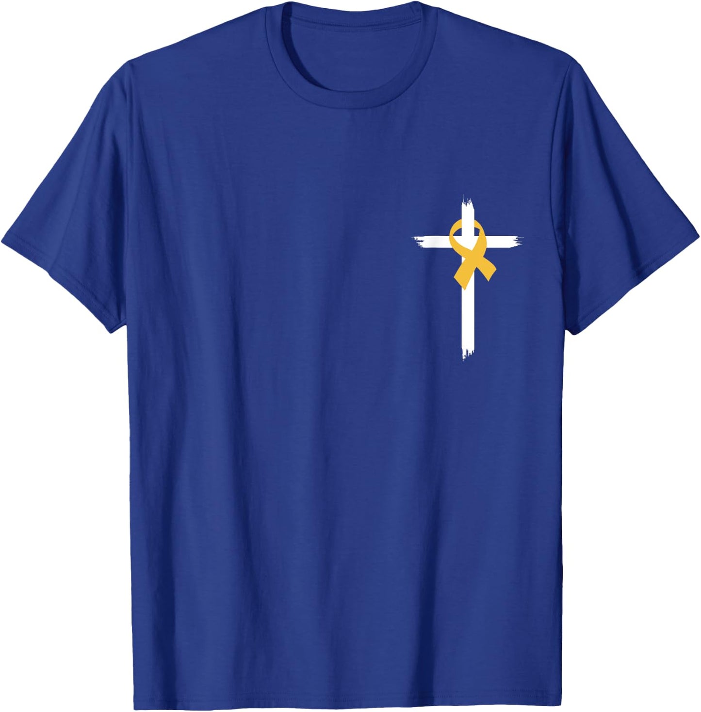 Christian Cross Jesus Gold Ribbon Childhood Cancer Awareness T-Shirt - T-Shirt | Royal