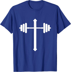 Barbell Dumbbell Cross Christian Jesus Gym Workout Lifting T-Shirt - T-Shirt | Royal