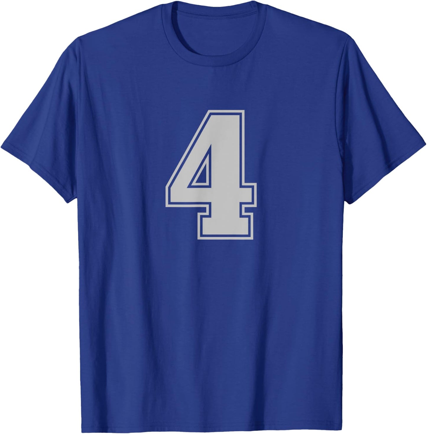 Number #4 Silver Sports Fan Jersey Number T-Shirt - T-Shirt | Royal