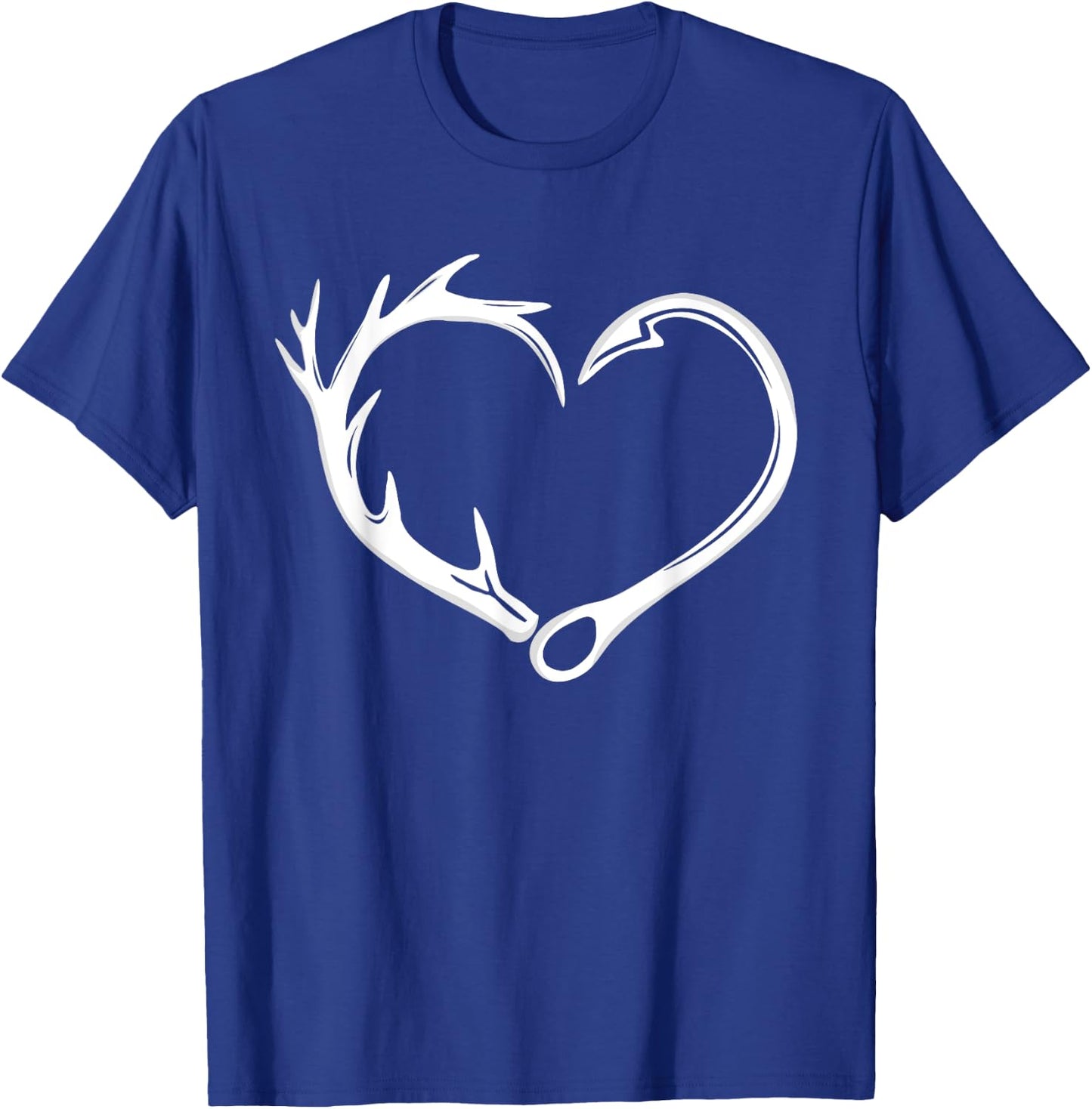 Hunting Heart Deer Antlers Fishing Hook Deer Turkey Hunter T-Shirt - T-Shirt | Royal