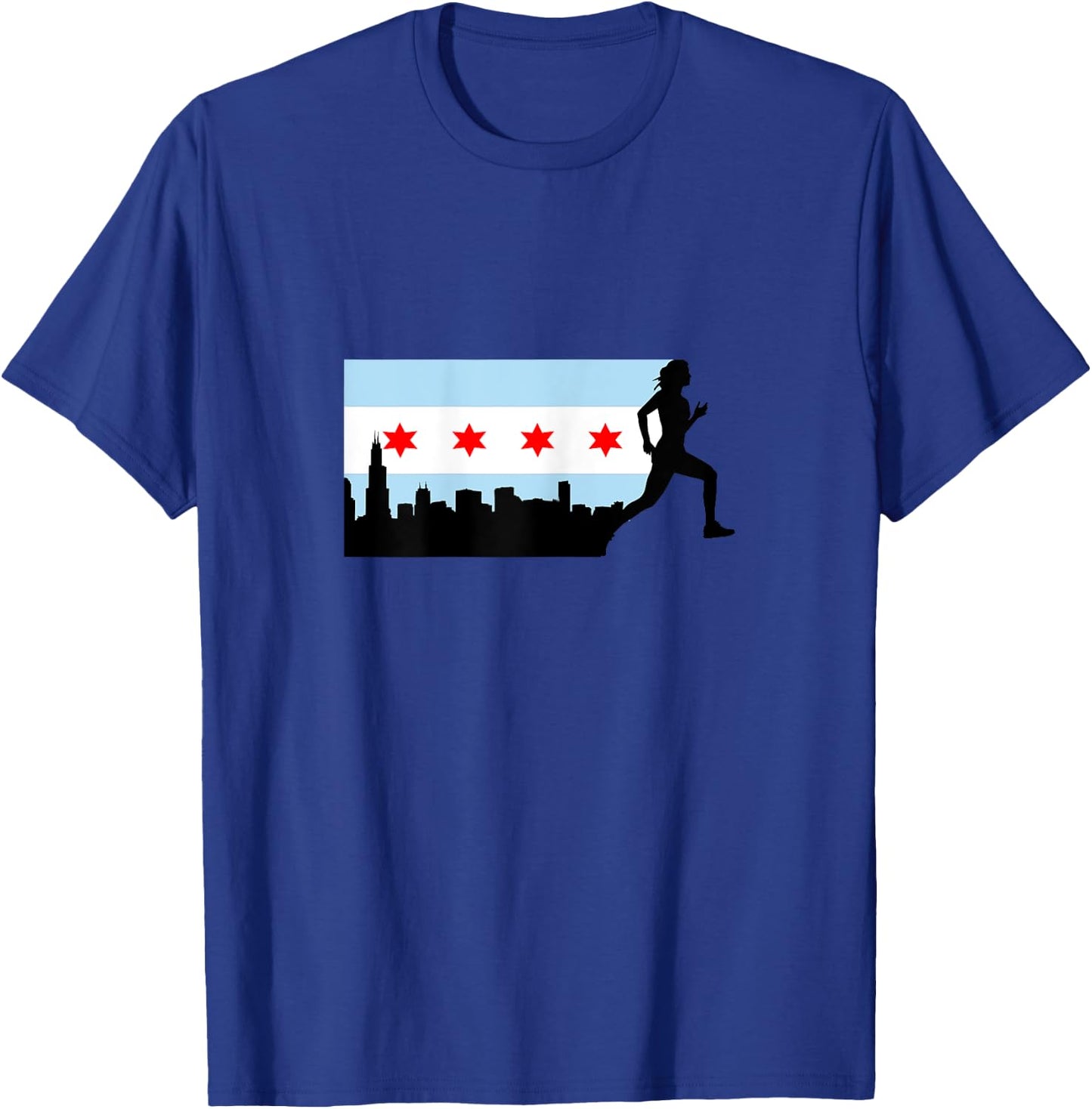 Chicago Flag Silhouette Marathon Runner Running 26.2 T-Shirt - T-Shirt | Royal