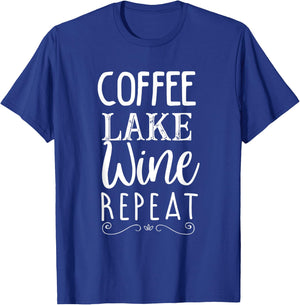 Coffee Lake Wine Repeat, Coffee Lover Lake Graphic Summer T-Shirt - T-Shirt | Royal