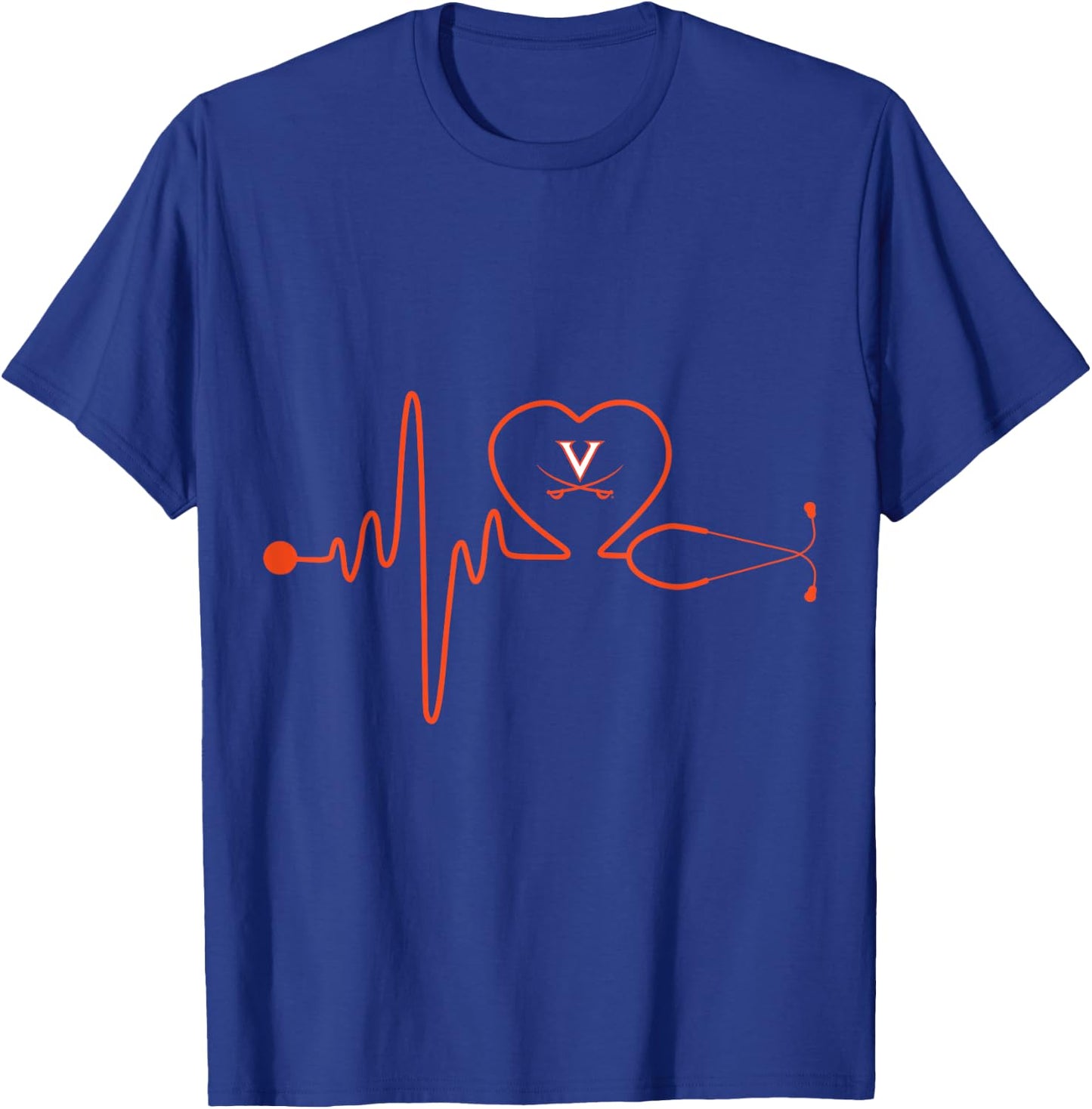 Virginia Cavaliers Nurse Stethoscope Heartbeat T-Shirt - T-Shirt | Royal
