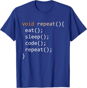 Funny Coding Shirt - Java Recursive Eat Code Sleep Repeat T-Shirt - T-Shirt | Royal