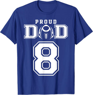 Custom Proud Football Dad Number 8 Personalized T-Shirt - T-Shirt | Royal