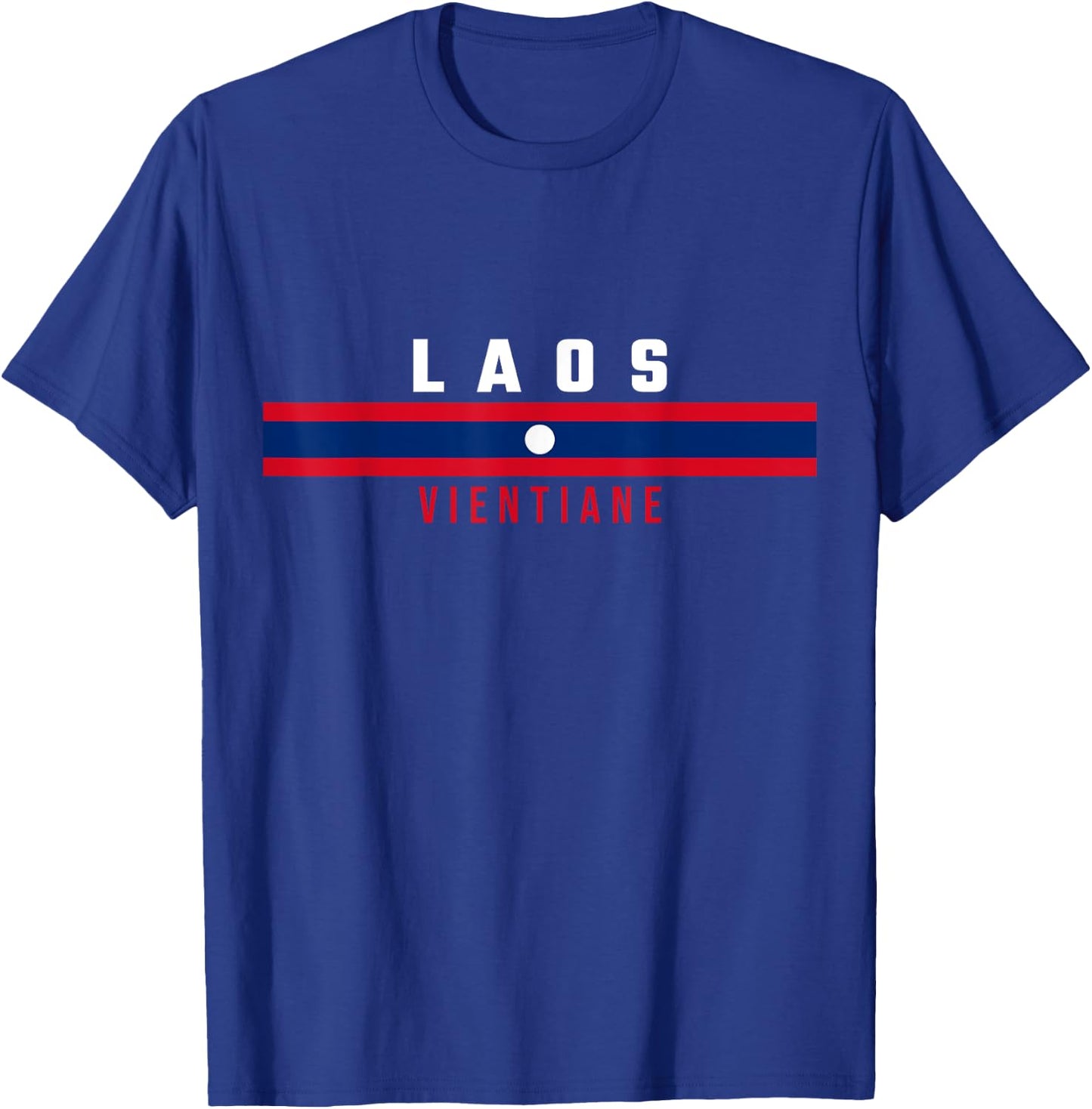 Lao flag with text LAOS-VIENTIANE in capital letters T-Shirt - T-Shirt | Royal