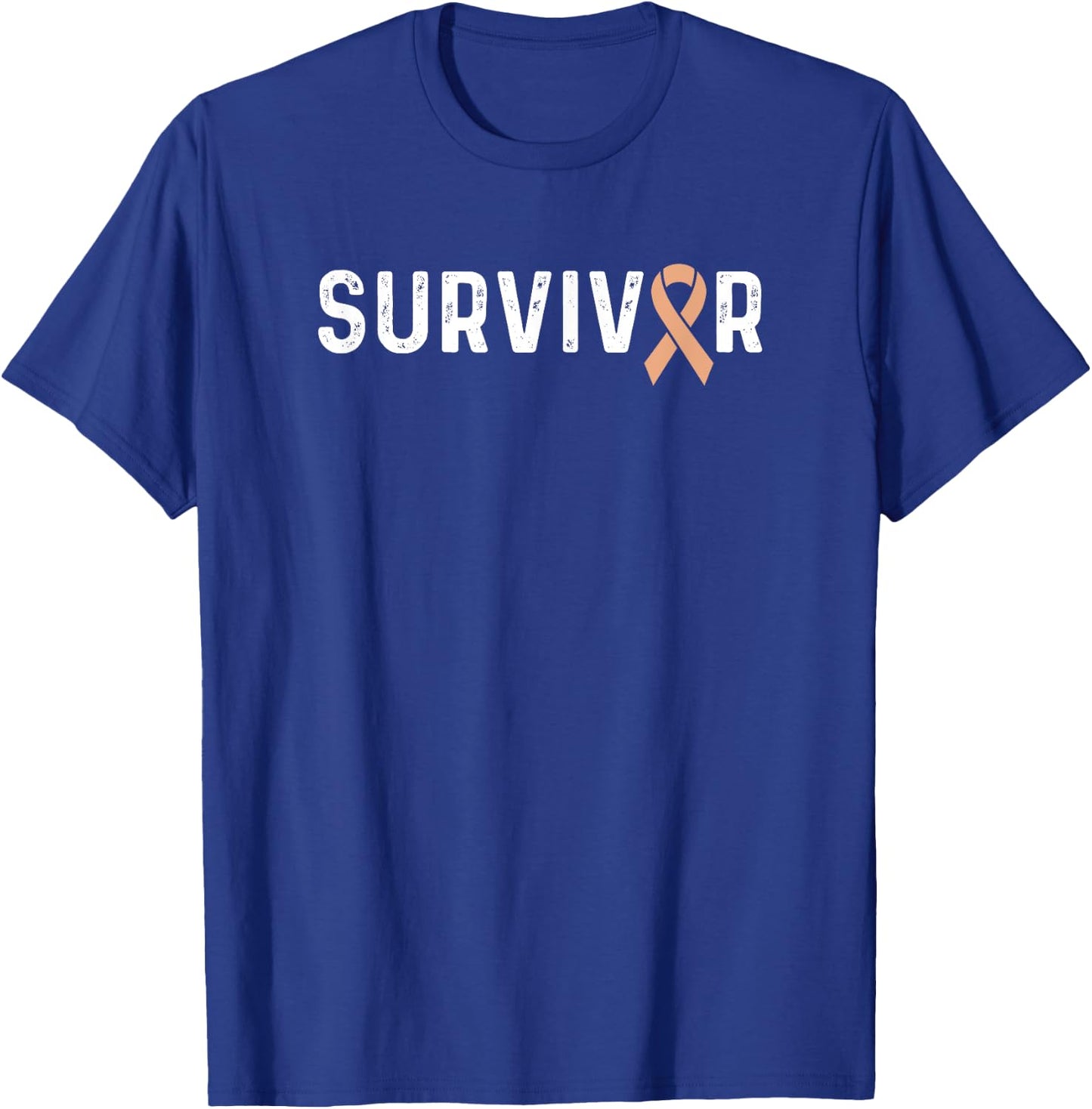 Uterine Cancer Awareness Peach Ribbon Survivor Remission T-Shirt - T-Shirt | Royal
