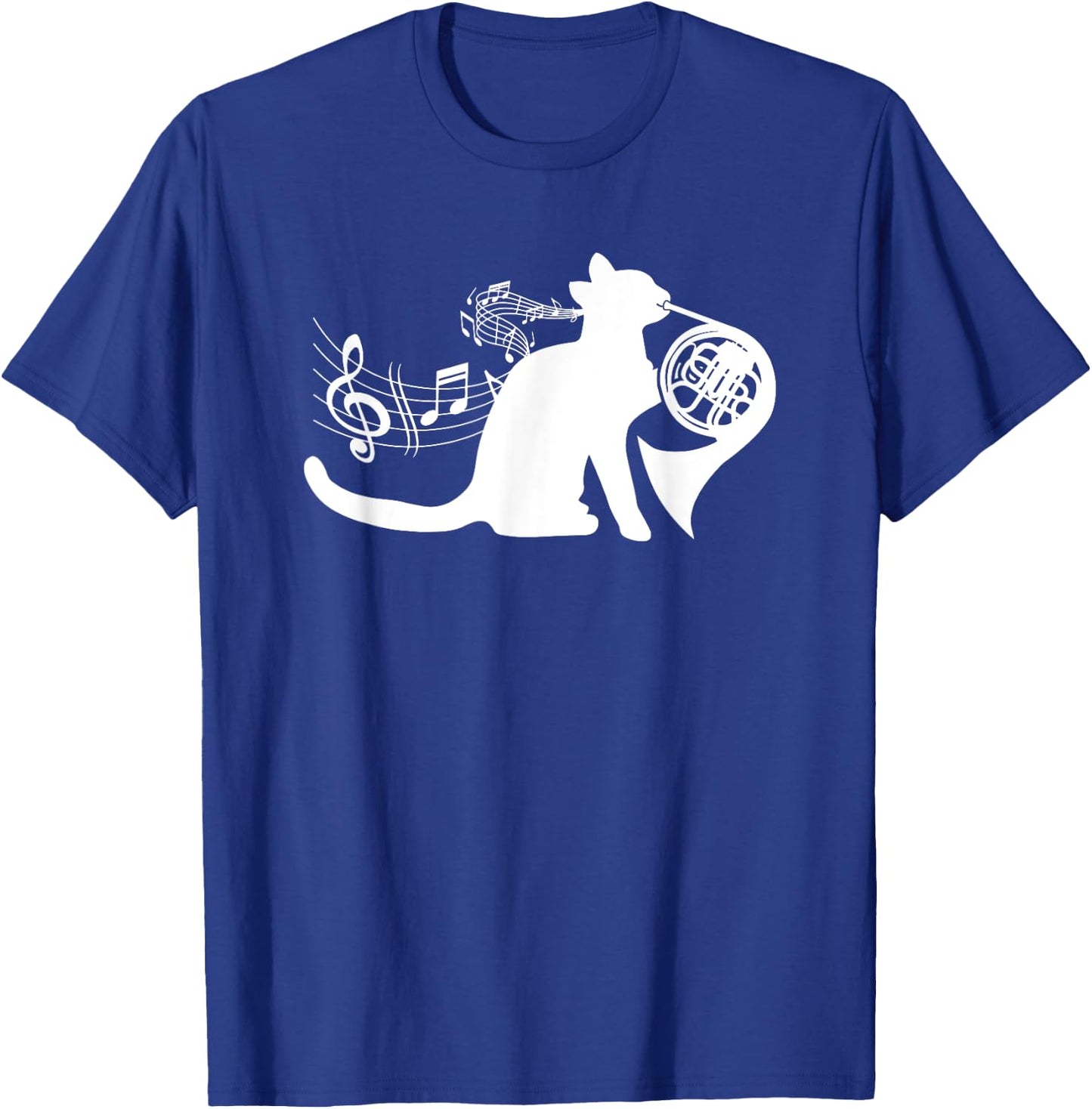 Cool Cat Playing French Horn Musician Orchestra Music T-Shirt - T-Shirt | Royal