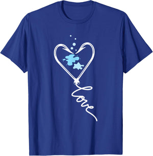 Cute - Fish Hook Heart Love Fishing T-Shirt - T-Shirt | Royal