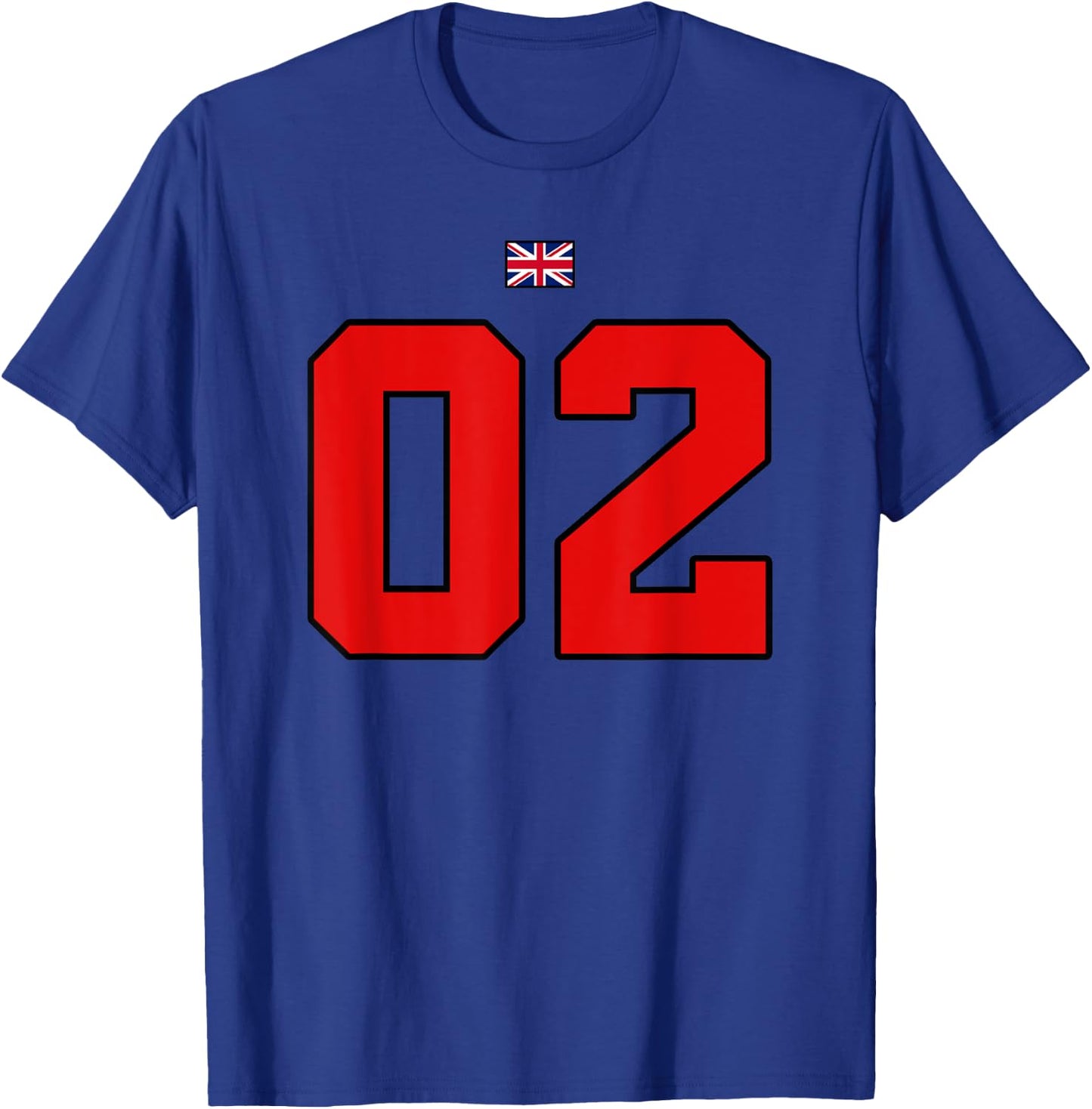 College 02 Number Style Vintage UK Flag T-Shirt - T-Shirt | Royal