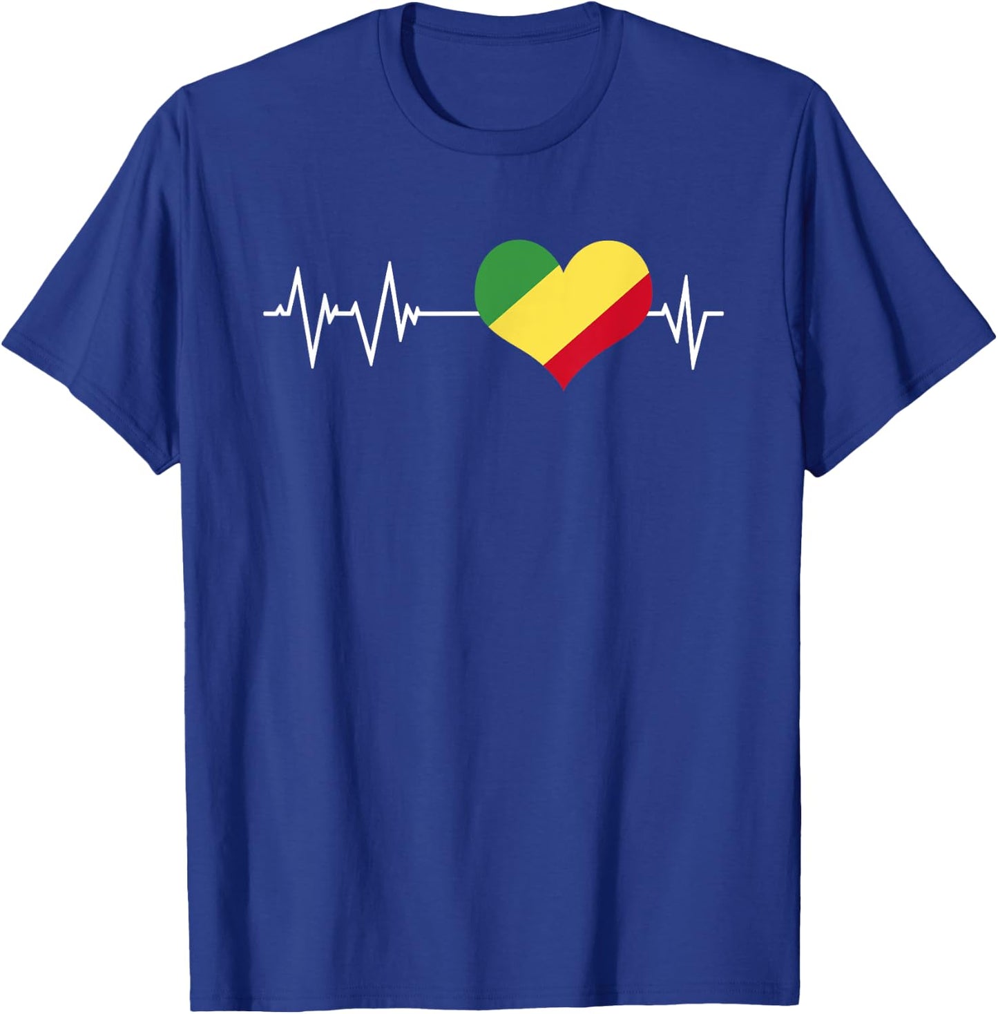 Congo Flag Heart Beat Love Brazzaville Africa , Black, S T-Shirt - T-Shirt | Royal