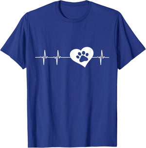 Dog Animal Pet Rescue Heart Beat Paw Print Shirt Men Women Girls Kids T-Shirt - T-Shirt | Royal