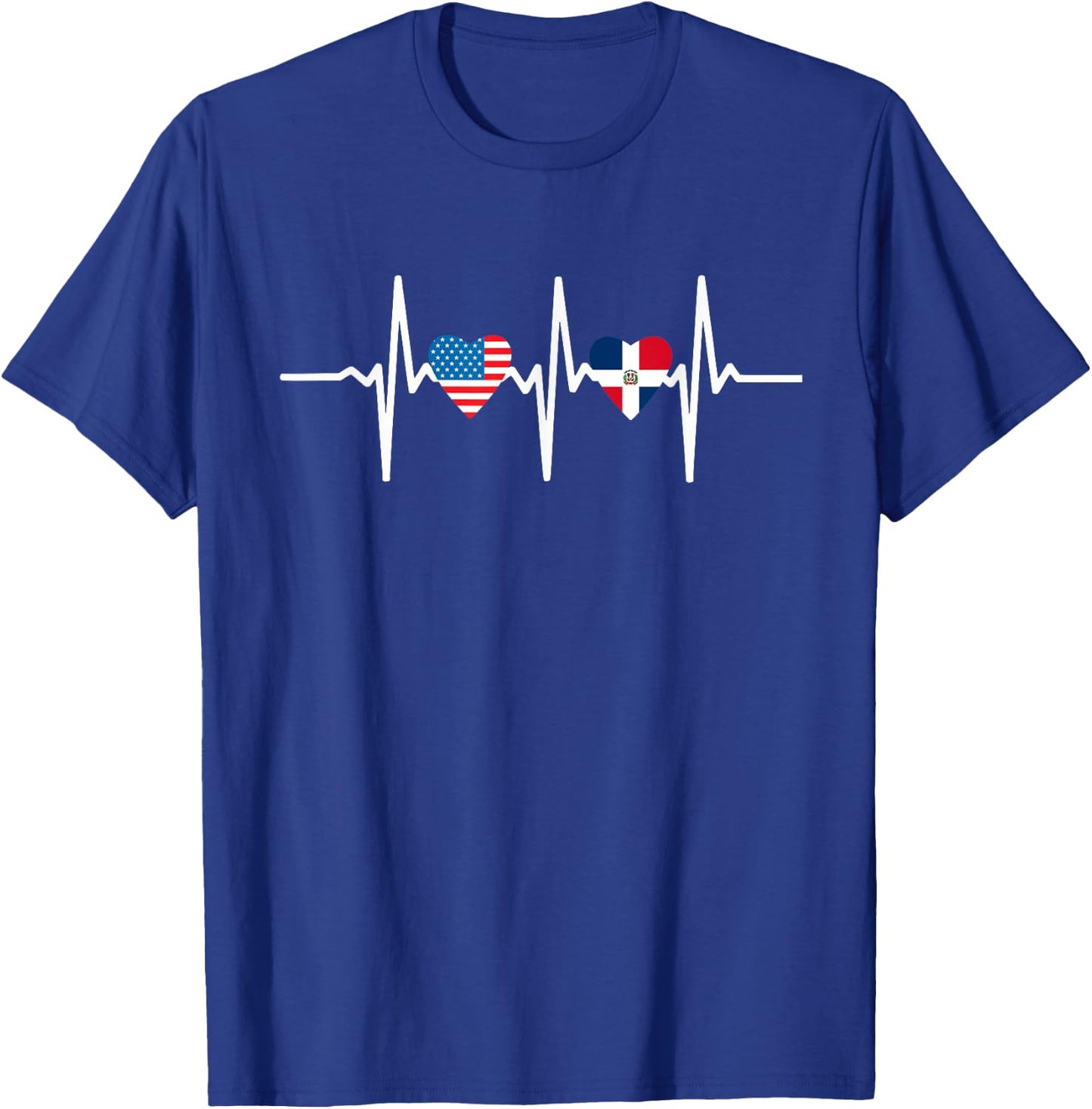 Half Dominican American Dominicana Republic Flag Heartbeat T-Shirt - T-Shirt | Royal