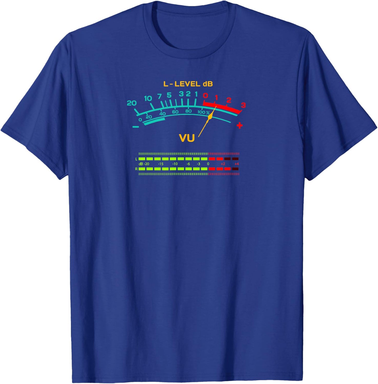Retro VU Meter Vintage Hi-Fi Audio Stereo Music Sound T-Shirt - T-Shirt | Royal