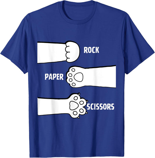 Cat Rock Paper Scissors Hand Game Paw Claw Cute Funny Women Girls Kids T-Shirt - T-Shirt | Royal