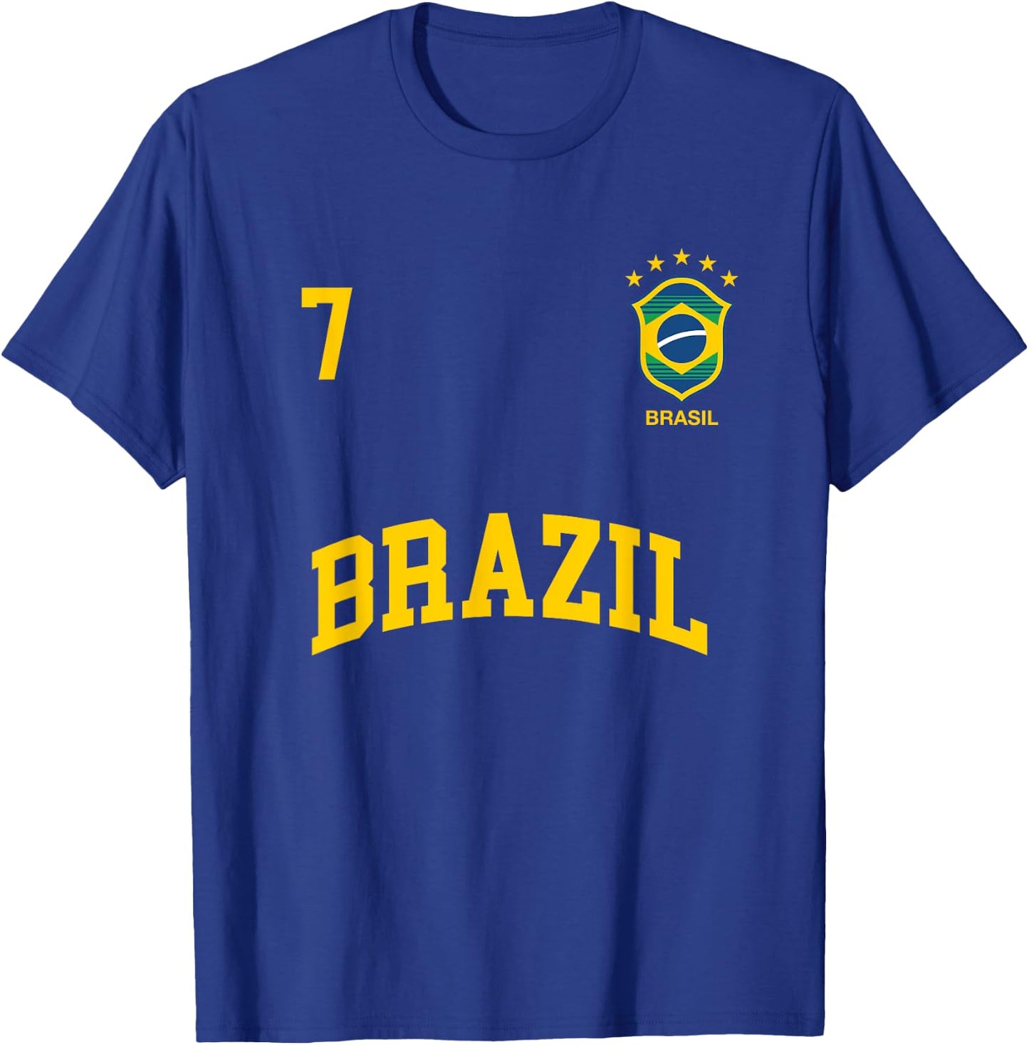 Brazil Number 7 (BACK) Brazilian Soccer Team Shirt T-Shirt - T-Shirt | Royal