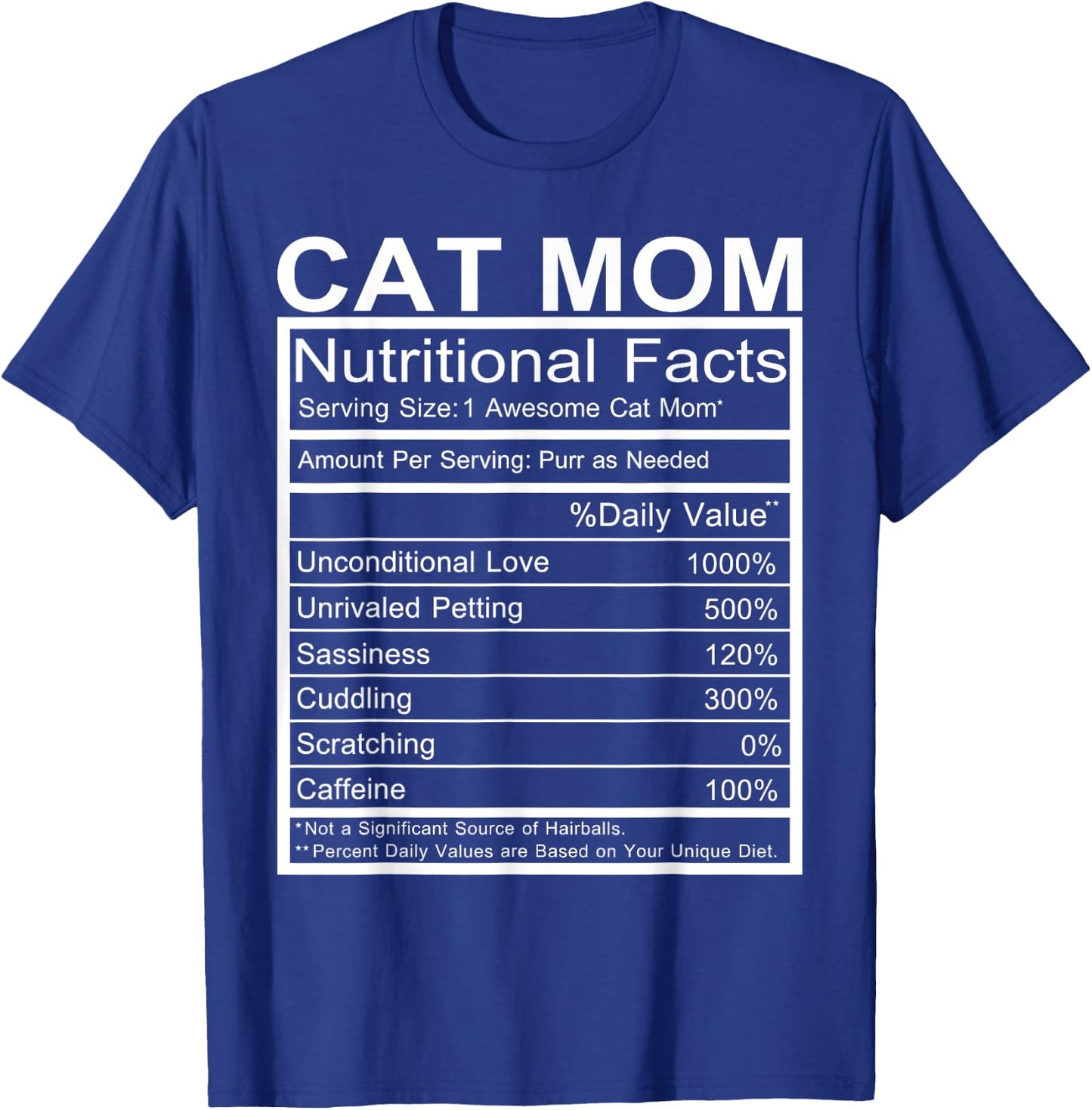 Cat Mom Nutritional Facts Label Cat Lovers Funny Gift T-Shirt - T-Shirt | Royal