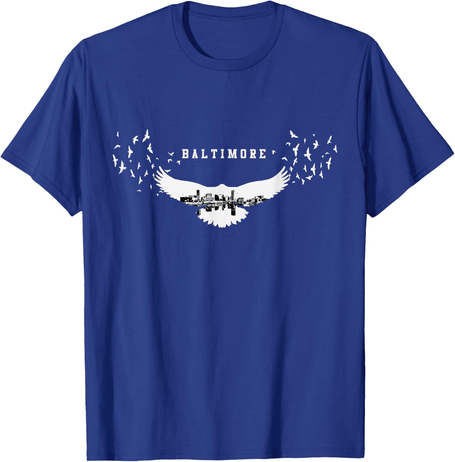 Baltimore City Skyline Inside Raven Silhouette T-Shirt - T-Shirt | Royal