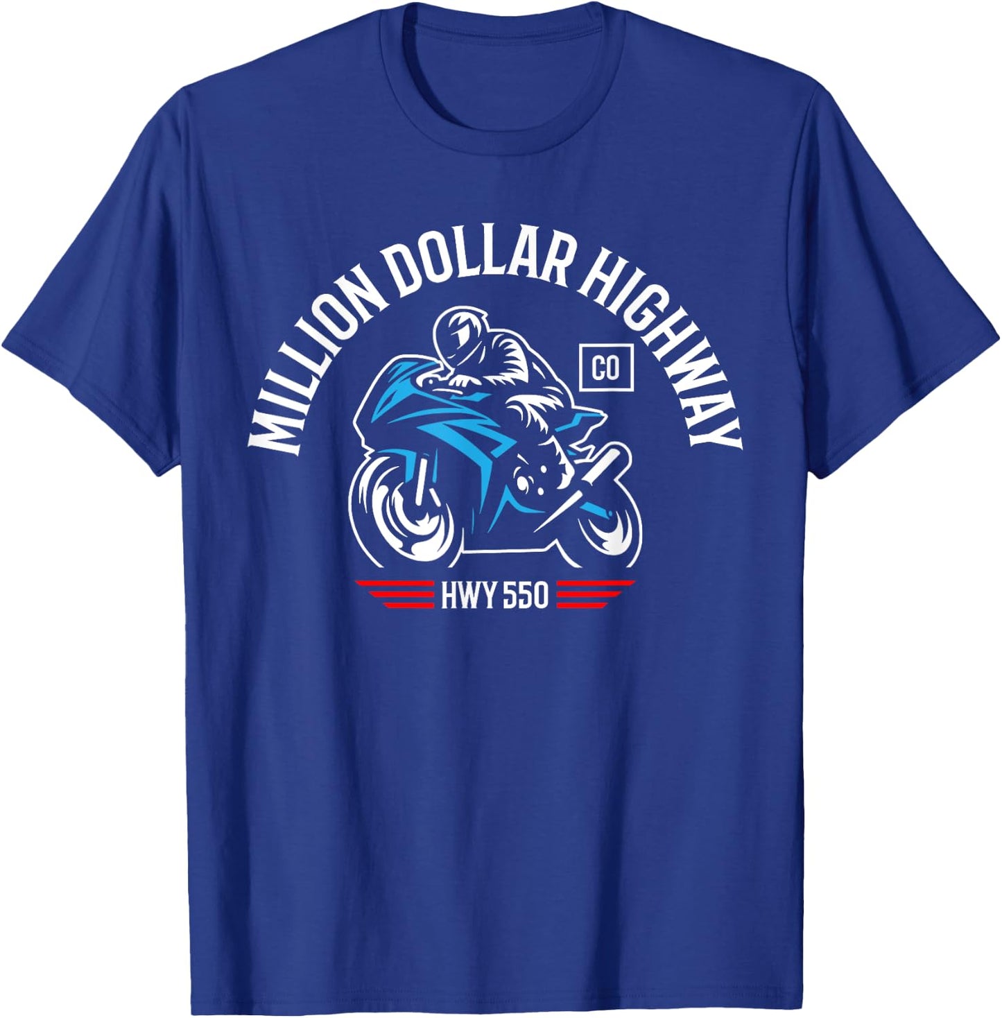 Million Dollar Highway CO USA HWY 550 Motorcycle Design T-Shirt - T-Shirt | Royal