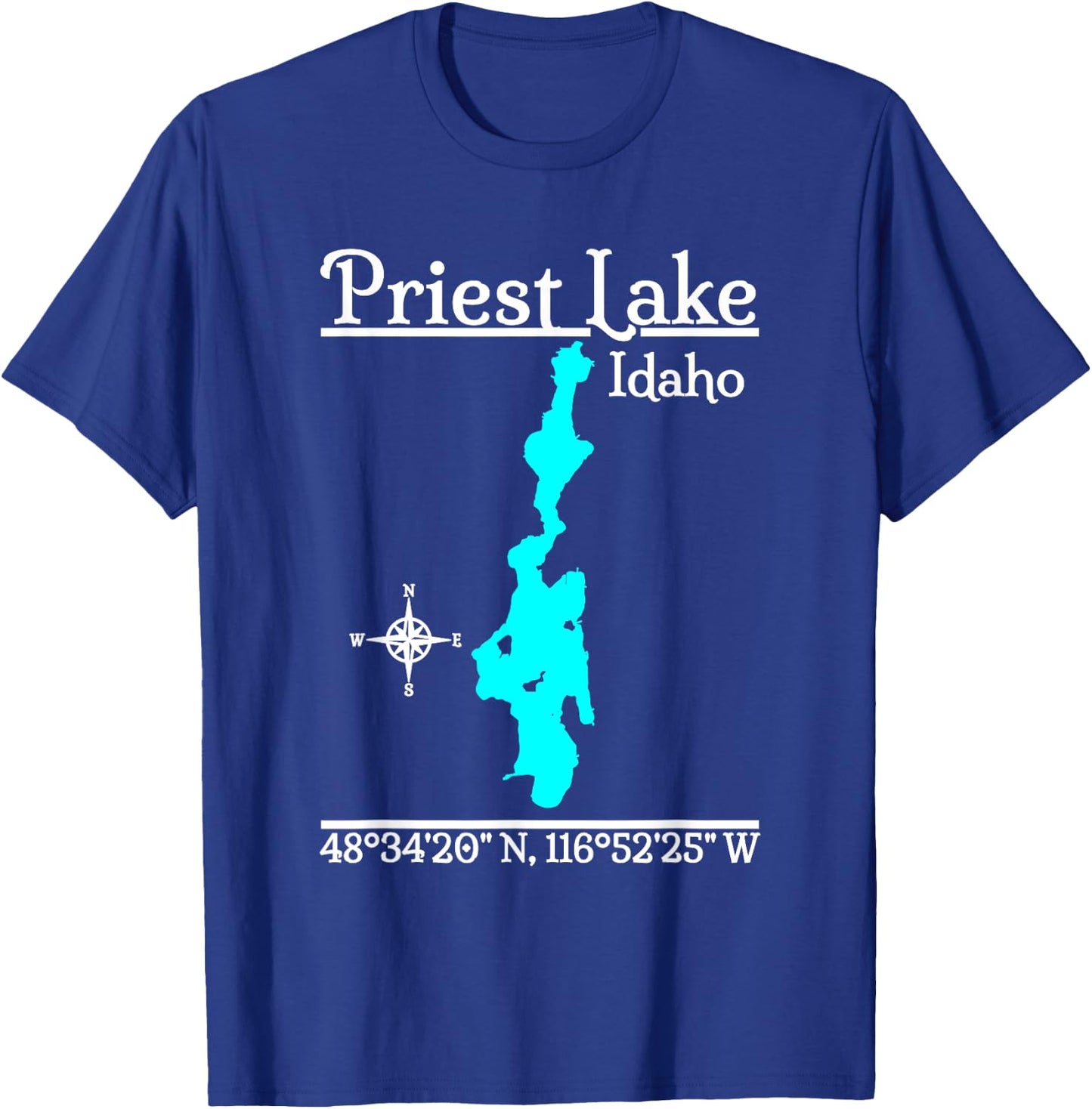 Designed by GeoGearCo - Men's -Adults, -Kids Black Classic Fit Cotton, Cotton Blend Short Sleeve - Priest Lake - Idaho T-Shirt - T-Shirt | Royal