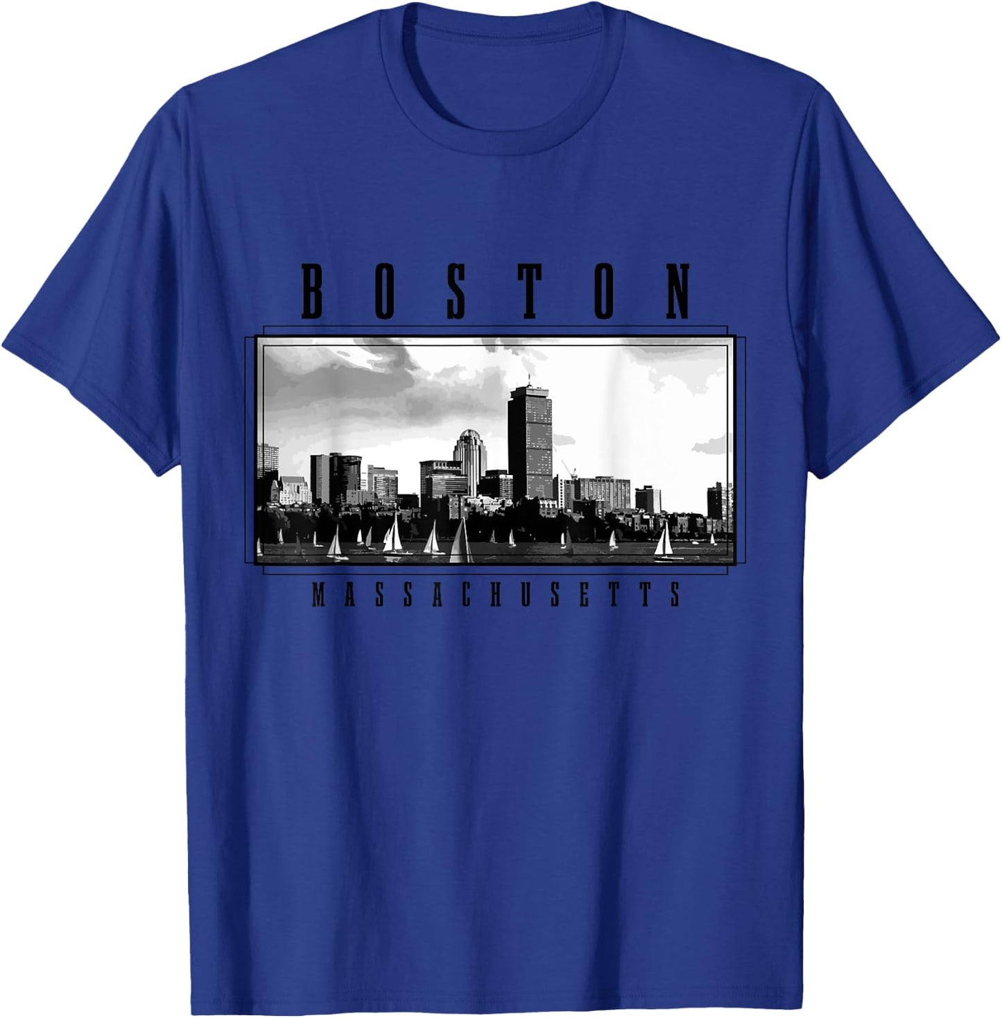 Boston Vintage Skyline Massachusetts USA America Souvenir T-Shirt - T-Shirt | Royal