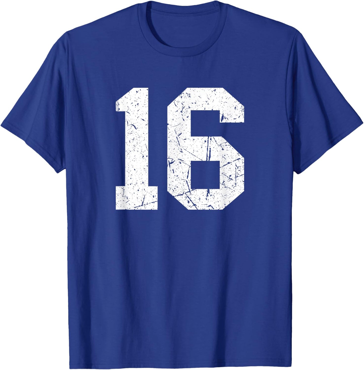 Vintage Number #16 White Sports Team Varsity Number T-Shirt - T-Shirt | Royal