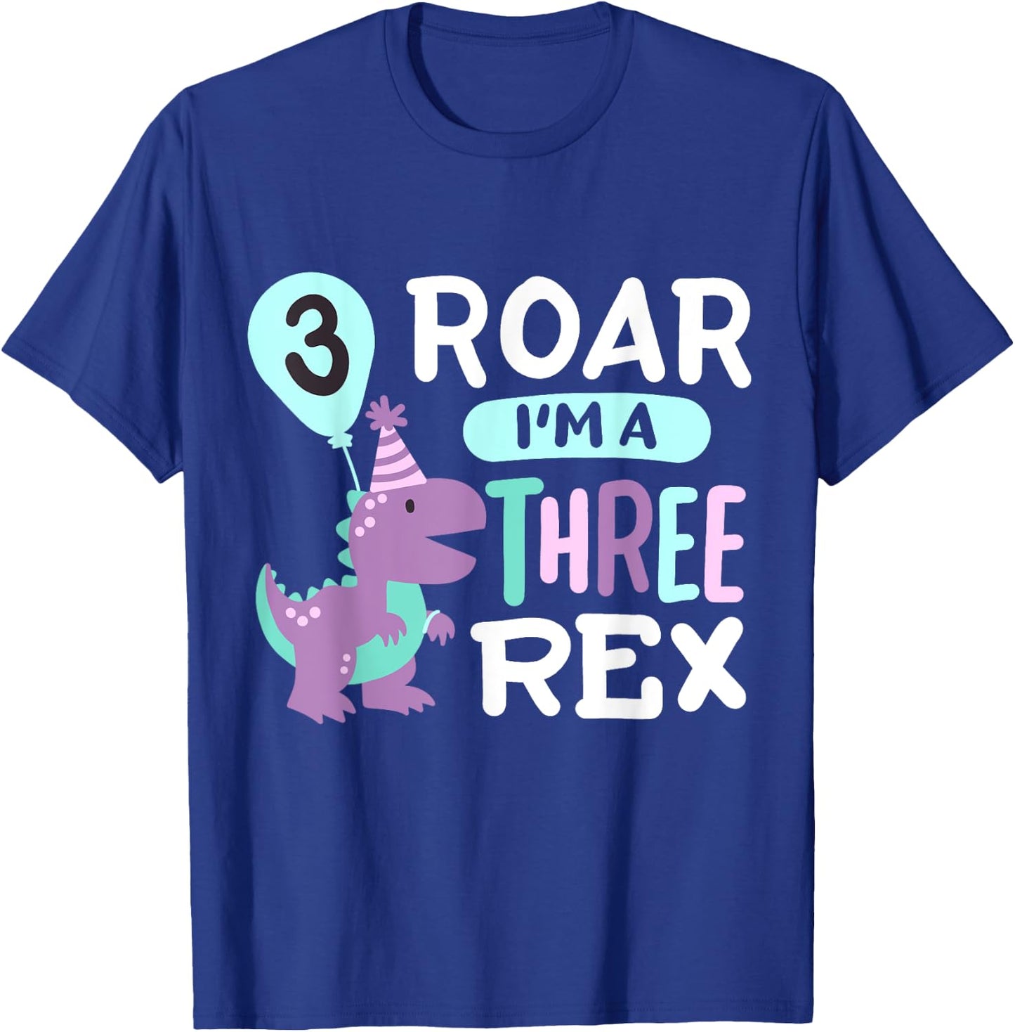 3rd Birthday Dinosaur T Rex Roar Three Rex 3 Years Old Kids T-Shirt - T-Shirt | Royal