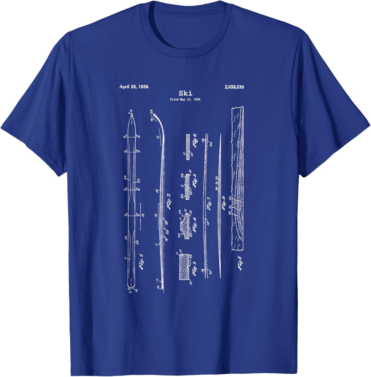 Vintage Ski Blueprint Shirt - Snow Water Skiing Skier T-Shirt - T-Shirt | Royal