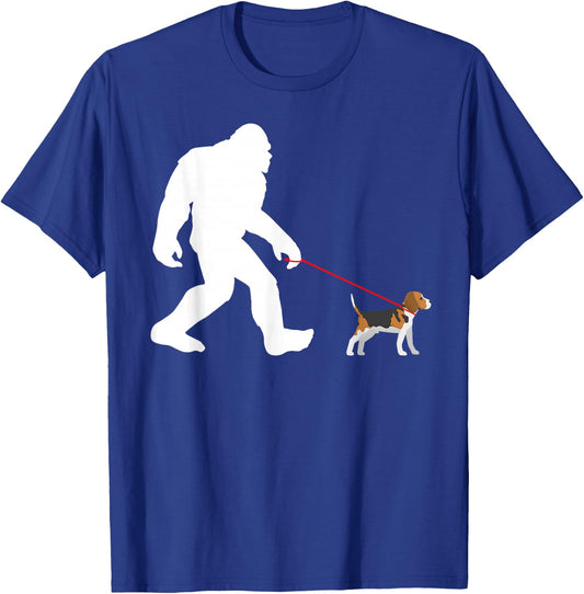 Bigfoot Walking Beagle Sasquatch with Beagle Dog T-Shirt - T-Shirt | Royal