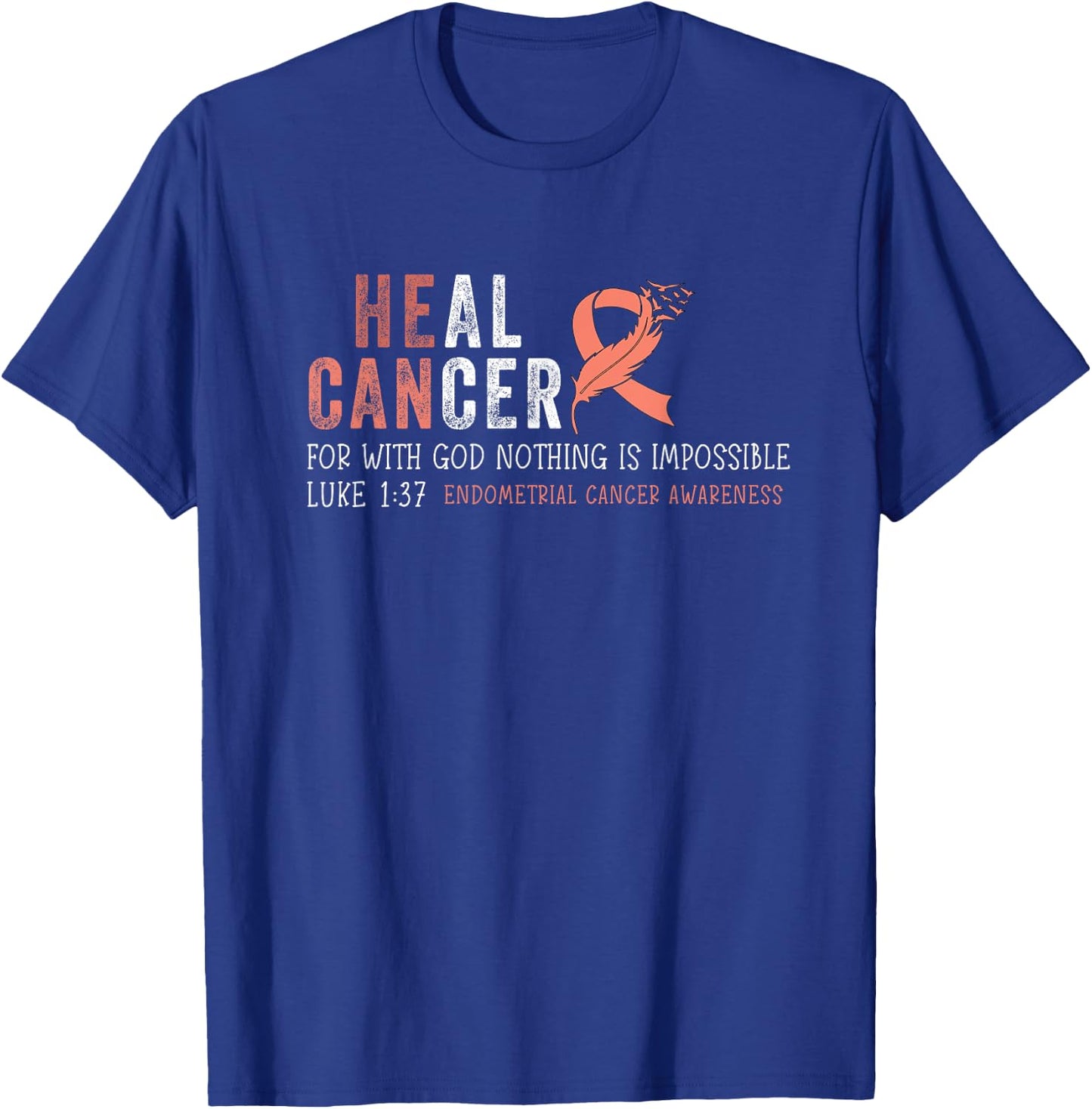 Endometrial Cancer Awareness Uterine Survivor Peach Ribbon T-Shirt - T-Shirt | Royal