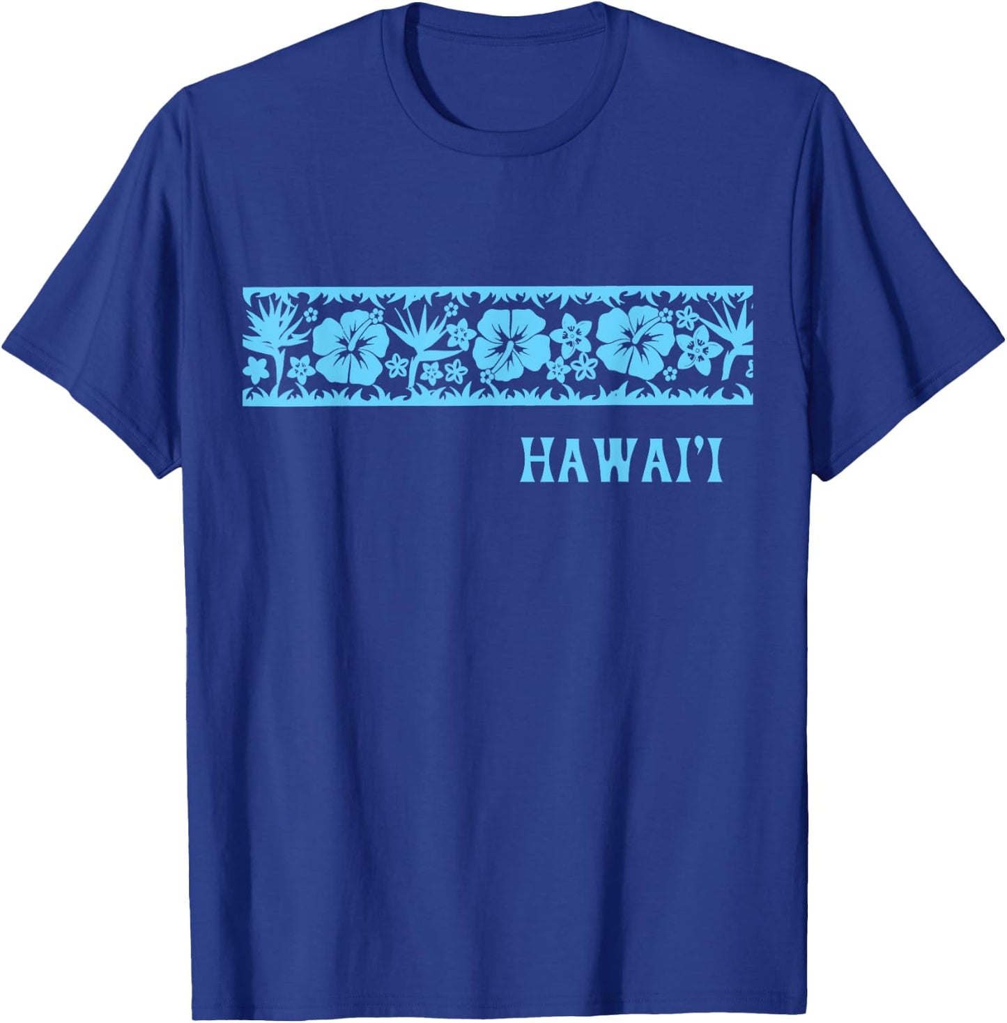 Surfer Style Tropical Hibiscus Bird of Paradise HAWAII BLUE T-Shirt - T-Shirt | Royal