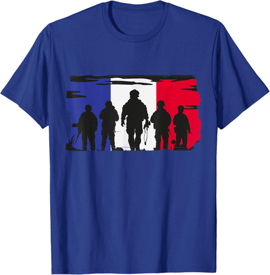 Soldiers and French Flag Gift Old Military , Black, S T-Shirt - T-Shirt | Royal