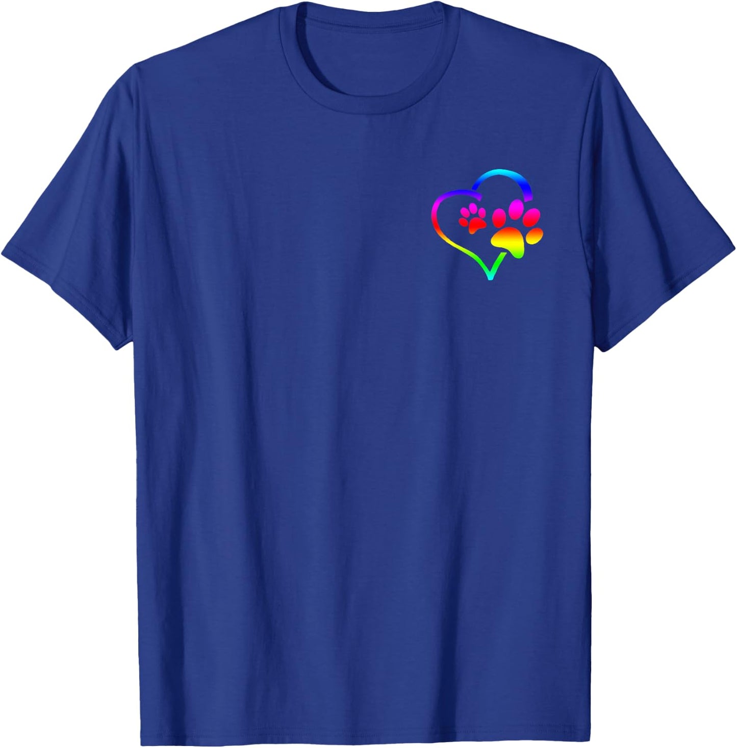 Rainbow Dog Paw Print Rescue Lover Gift Heart Black T-Shirt - T-Shirt | Royal