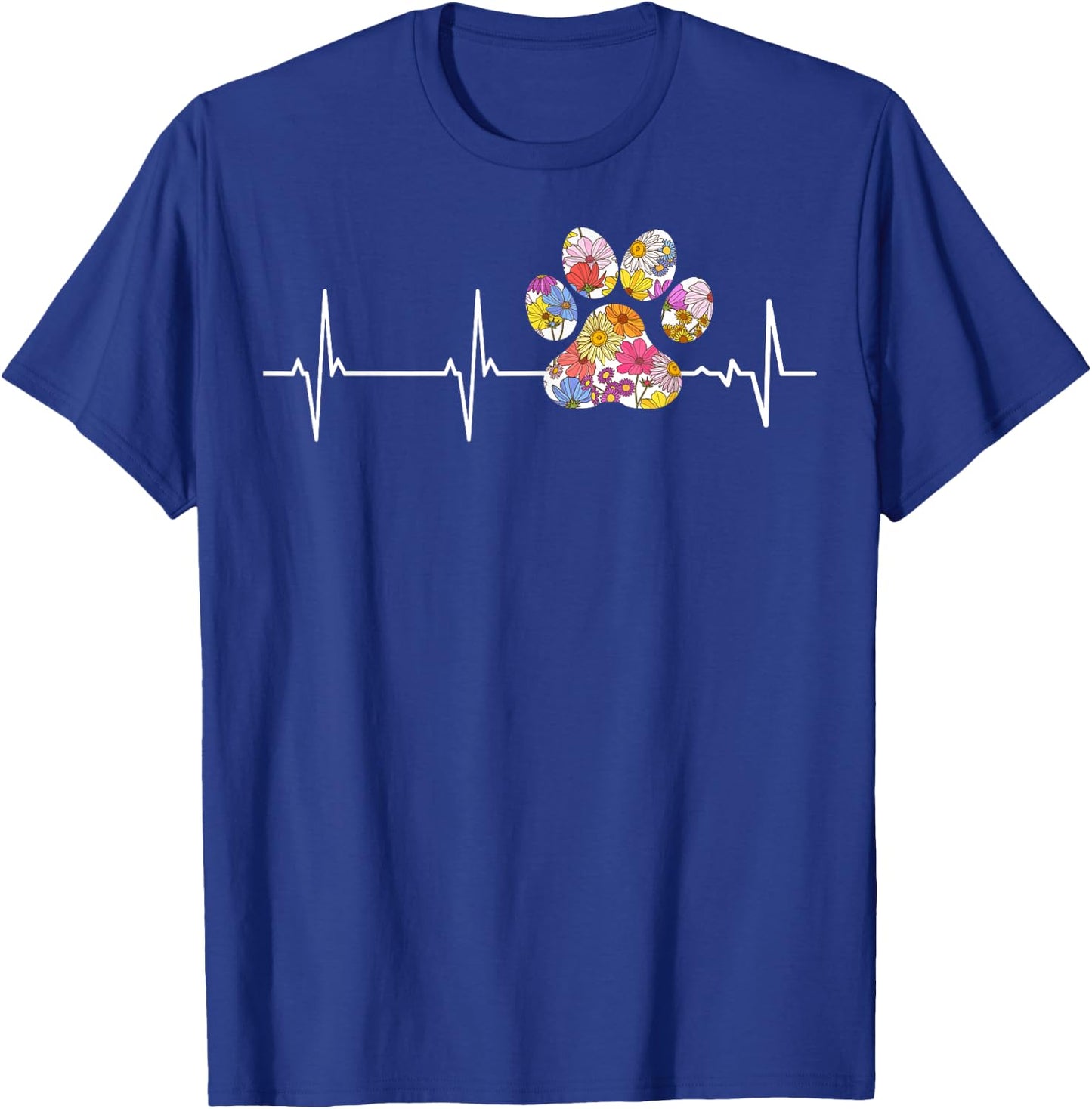 Cute vet flower paw print heartbeat ECG Vet Tech T-Shirt - T-Shirt | Royal