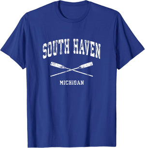 South Haven Michigan Vintage Nautical Crossed Oars T-Shirt - T-Shirt | Royal