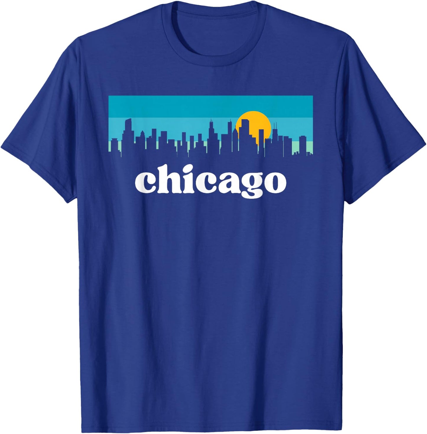 Chicago Illinois Retro Sunset Skyline T-Shirt - T-Shirt | Royal